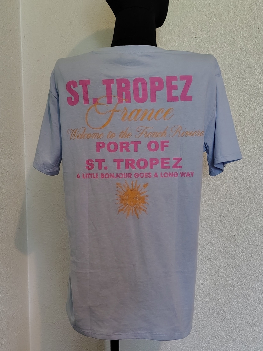 St. Tropez Sunny Graphic Tee in Light Blue Yellow Pink Women X-Large T-shirt NWT - Picture 4 of 6